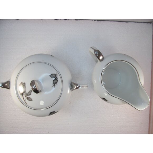 Vintage Nishida Silver Black Rose Creamer and Sugar Bowl Set - Picture 9 of 14